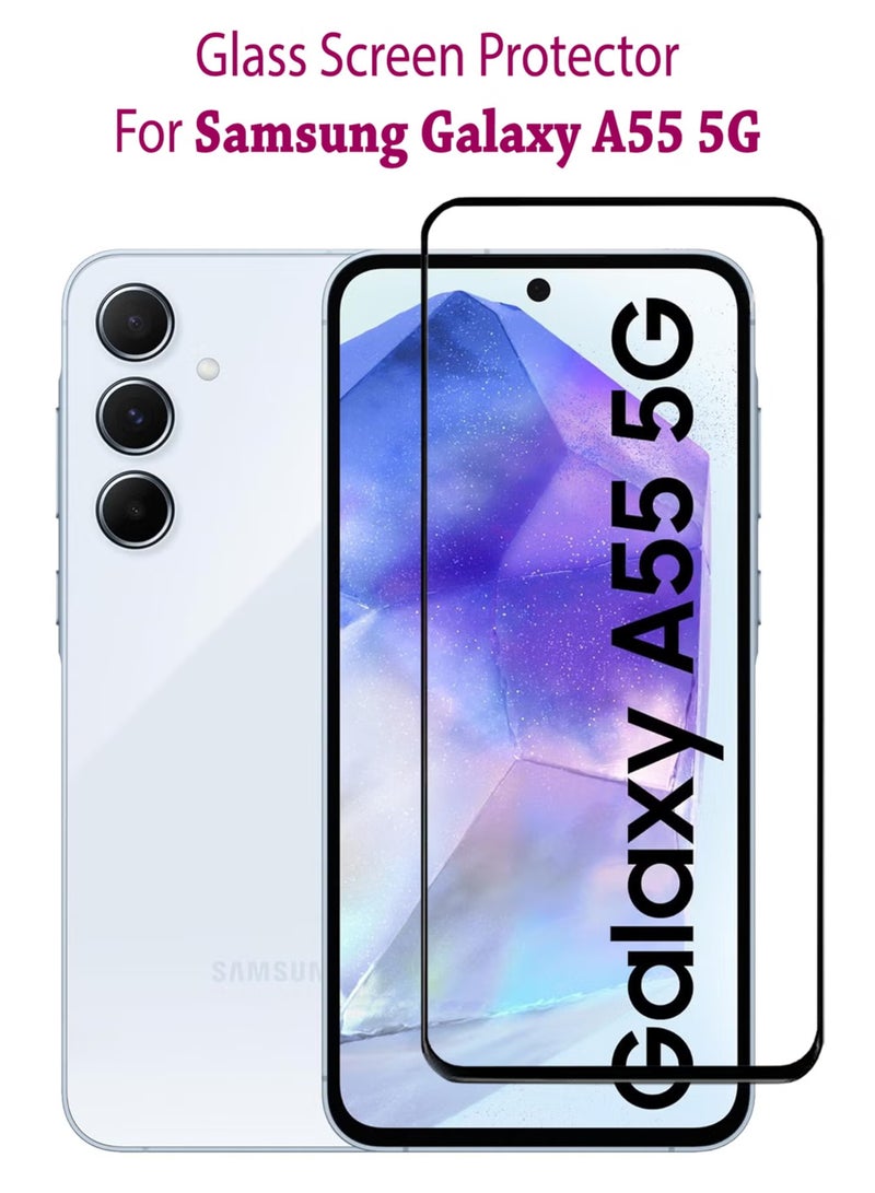واقي شاشة سامسونج جالاكسي A55 5G | زجاج مقسى متوافق مع هاتف Samsung Galaxy A55 5G | واقي شاشة عالي الجودة من الزجاج المقوى عالي الجودة ومضاد للخدش من الحافة إلى الحافة مع مجموعة أدوات سهلة التركيب - أسود - Image 1