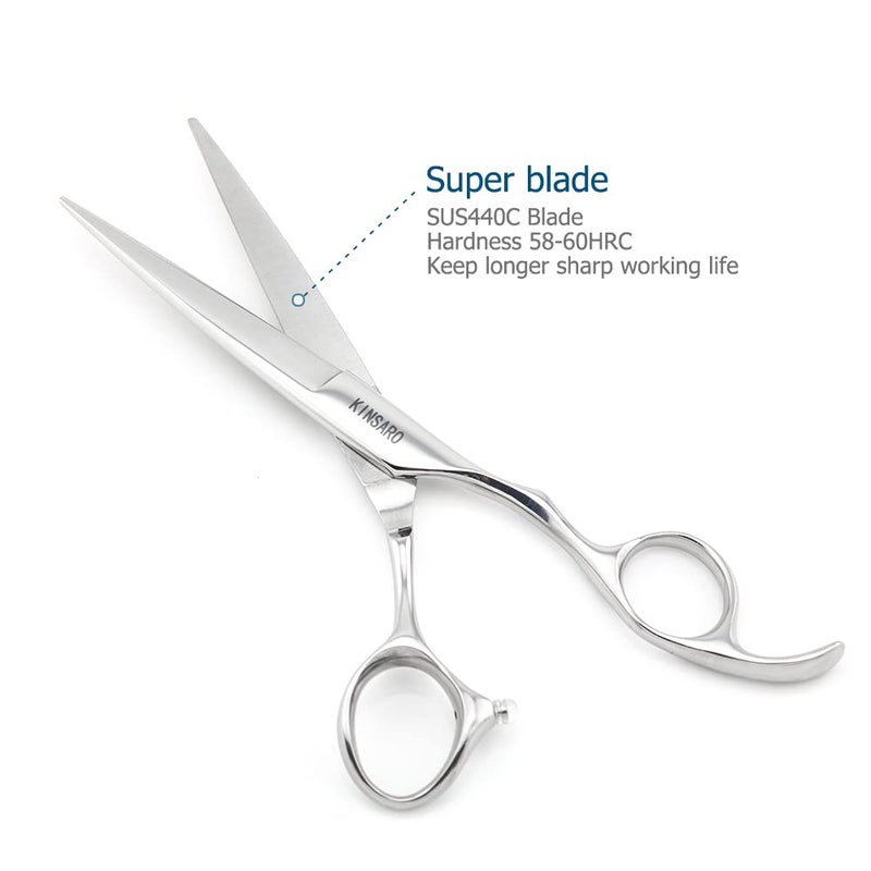 KINSARO Professional Hair Shears 6" Silvery Blind Hole Sharp Hair Cutting Scissors Haircut Barber Scissors Barber Shears Convex Edge 440C KINSARO for Hairdresser Barbershop or Home Use - Image 3