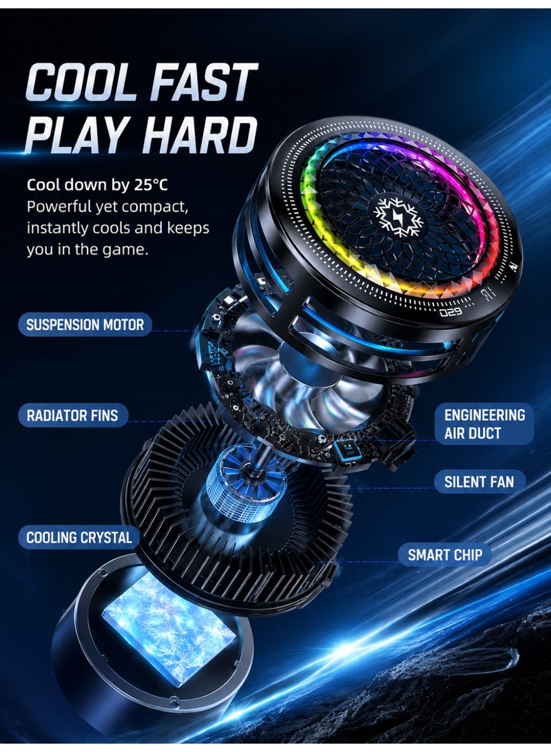 YXPRO Magnetic Phone Cooler 15W, AI Semiconductor Cell Phone Cooling Fan with RGB Light, 5 Cooling Modes, Real-Time Temperature Display, Magnetic & Clip-On Mobile Cooler for Gaming, PUBG, Live Streaming, Vlog, Includes 10 Gaming Finger Sleeves - Image 3