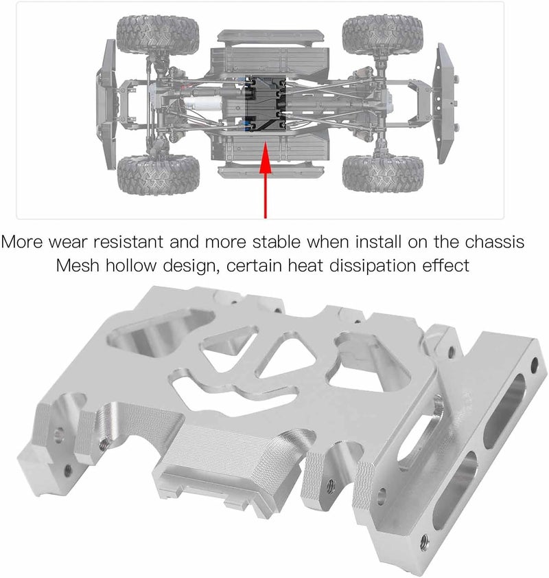 Aluminum Alloy Center Skid Plate, Gearbox Mount Gear Box Base Medium Mount Chassis Skid Plate Upgrade Parts for TRAXXAS 1/10 RC Crawler Car Accessories, Sliver - Image 2