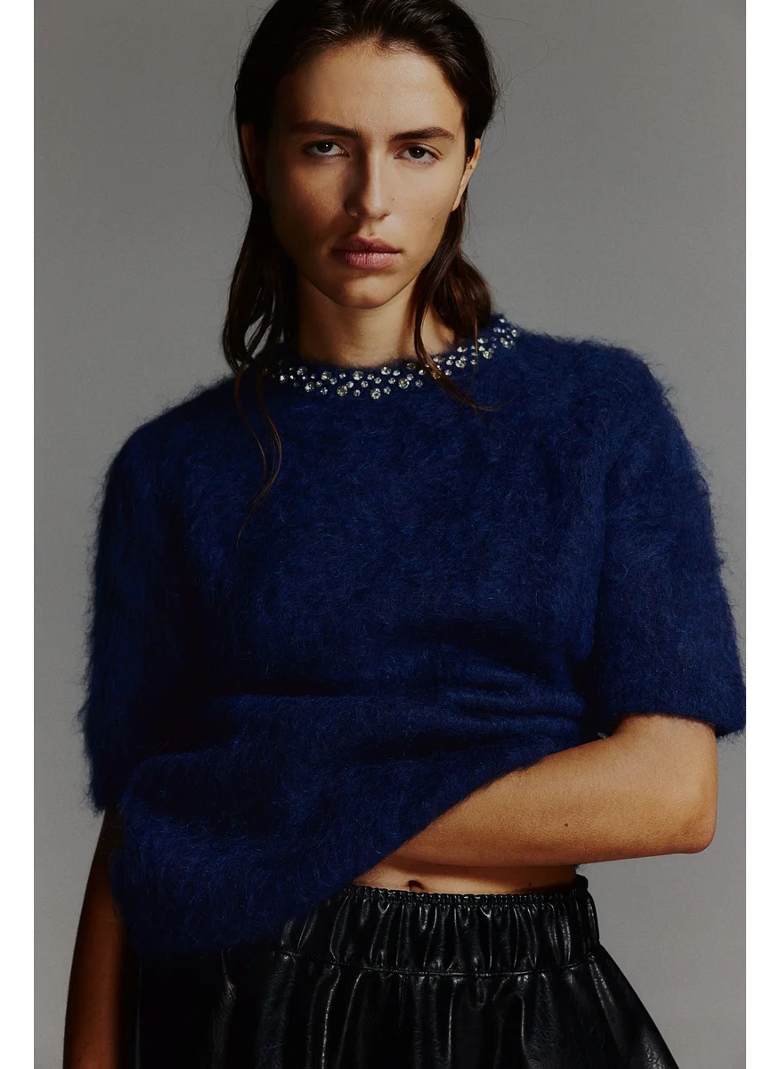اتش اند ام Embellished Mohair-Blend Top