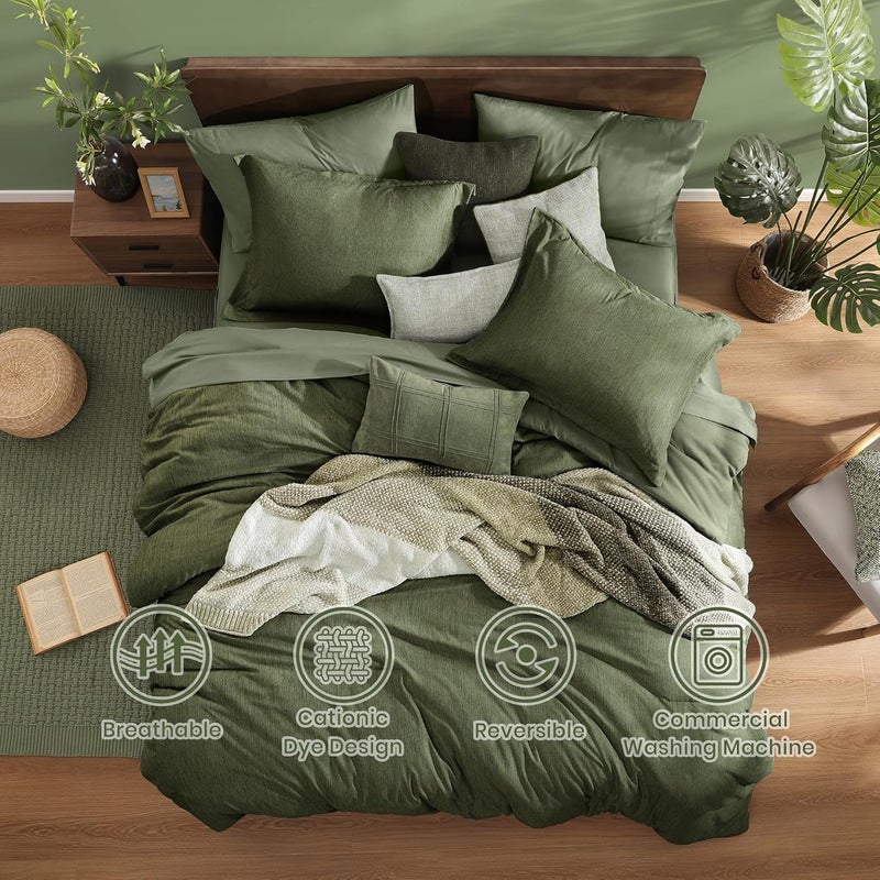 Monbix California King Comforter Set - 7 Pieces Cationic Dyeing Olive Green Bed in a Bag Cal King Bedding Sets with Comforter, Sheets, Pillowcases & Shams, Reversible Bedding Comforters Sets - Image 2