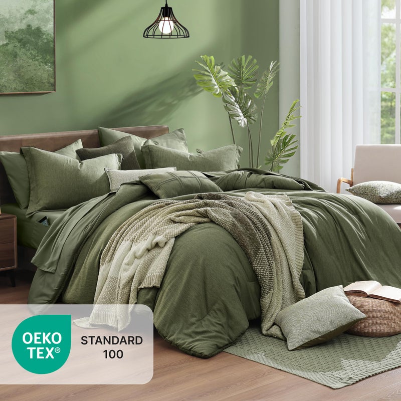 Monbix California King Comforter Set - 7 Pieces Cationic Dyeing Olive Green Bed in a Bag Cal King Bedding Sets with Comforter, Sheets, Pillowcases & Shams, Reversible Bedding Comforters Sets - Image 5