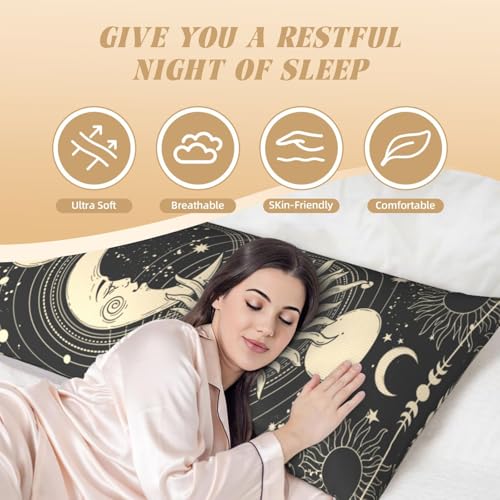 BEIANSHUO Vintage Sun Moon Stars Body Pillow Cover - Pillowcases 20"x54" with Hidden Zipper Closure Soft and Breathable - Image 4