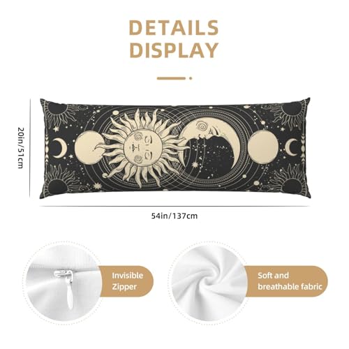 BEIANSHUO Vintage Sun Moon Stars Body Pillow Cover - Pillowcases 20"x54" with Hidden Zipper Closure Soft and Breathable - Image 3