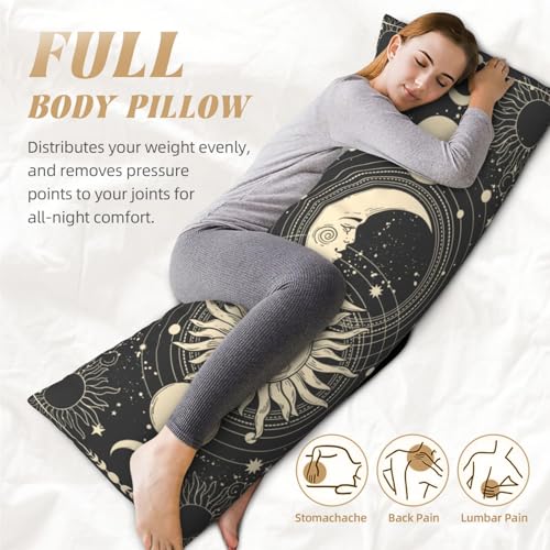 BEIANSHUO Vintage Sun Moon Stars Body Pillow Cover - Pillowcases 20"x54" with Hidden Zipper Closure Soft and Breathable - Image 5