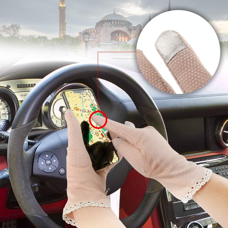 MarJunSep Women's Dots Sun UV Protection Cotton Lace Anti-skid Driving Gloves - 4 Pairs - Image 5