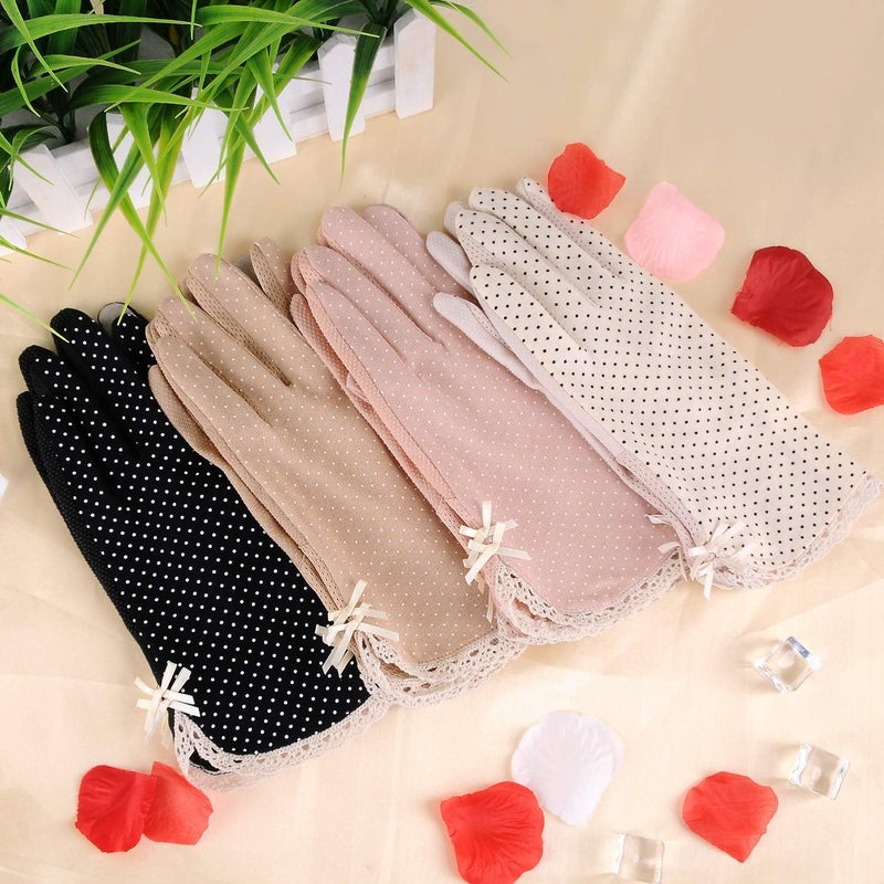 MarJunSep Women's Dots Sun UV Protection Cotton Lace Anti-skid Driving Gloves - 4 Pairs - Image 4