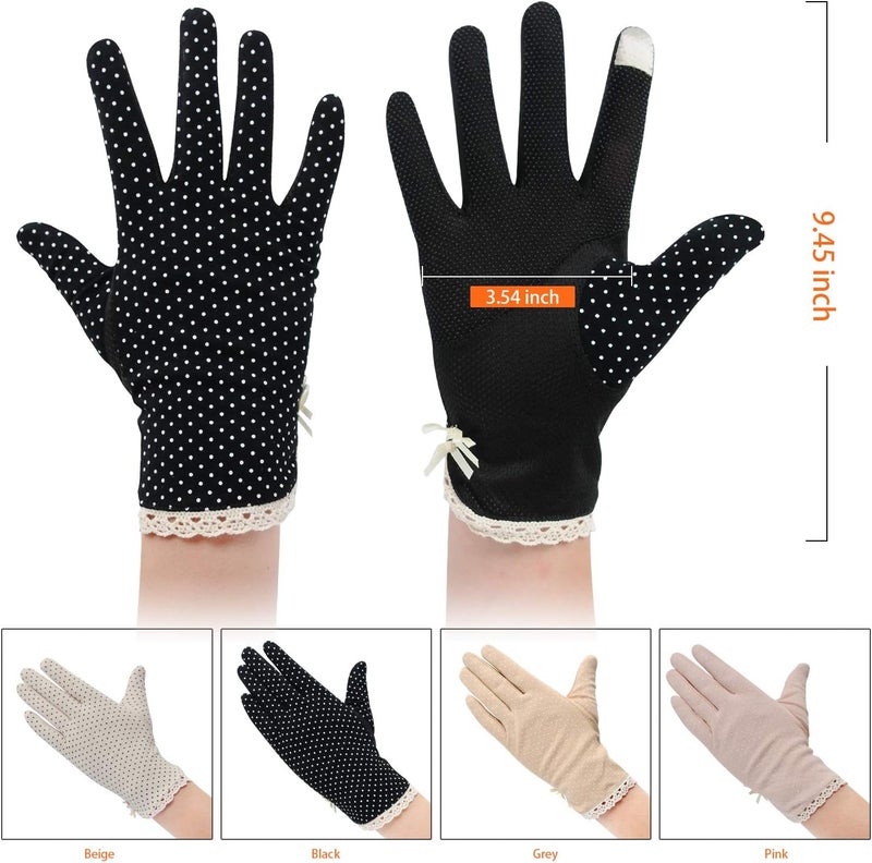 MarJunSep Women's Dots Sun UV Protection Cotton Lace Anti-skid Driving Gloves - 4 Pairs - Image 2