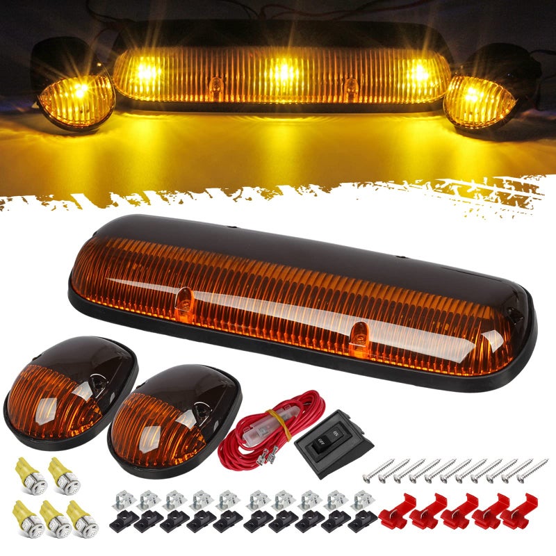 Partsam 3PCS Amber Cab Roof Running Marker Lights 5xT10 5050 Amber LEDs Compatible with SilveradoSierra 1500 1500HD 2500 2500HD 3500 2002 2003 2004 2005 2006 2007 Pickup Trucks