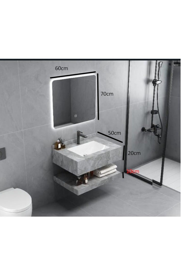 Shiny Grey marble sink with light - Image 2
