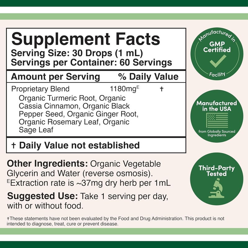Double Wood Supplements Turmeric Curcumin With Black Pepper Drops Organic Turmeric Supplement Drops 1,180Mg 2Fl Oz, 60 Servings (with Black Pepper Seeds, Ginger, Rosemary And Sa - Image 2