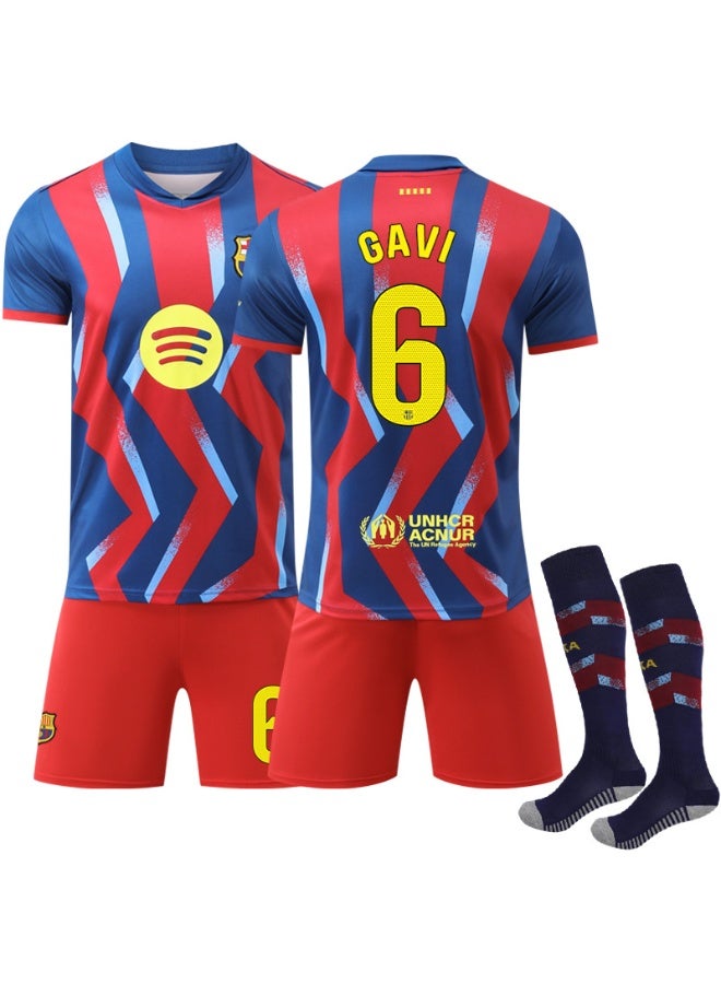 Barcelona Gavi No.6 Special Edition Soccer Jersey Set, Kids Men Football Uniform Kit with Shorts & Socks, Football Training Suit - Image 1
