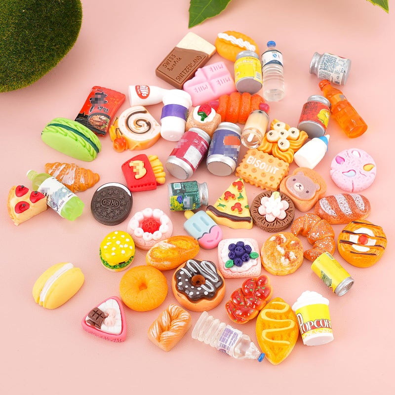 kapeiluo 50Pcs Miniature Food Drinks Bottle Soda Pop Cans, Pretend Play Mini Kitchen Game Party Accessories Toys Hamburg Cake Ice Cream for 1/12 Doll House - Image 3