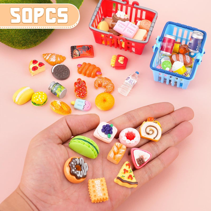 kapeiluo 50Pcs Miniature Food Drinks Bottle Soda Pop Cans, Pretend Play Mini Kitchen Game Party Accessories Toys Hamburg Cake Ice Cream for 1/12 Doll House - Image 2