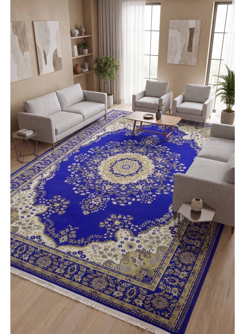 Alkaffary Bashayer Area Rug Navy Blue, Anti-Slip Living Room and Majlis Carpet, Safe for Kids and Pets, High-Quality Easy to Maintain, Sleek Modern Design - Image 1