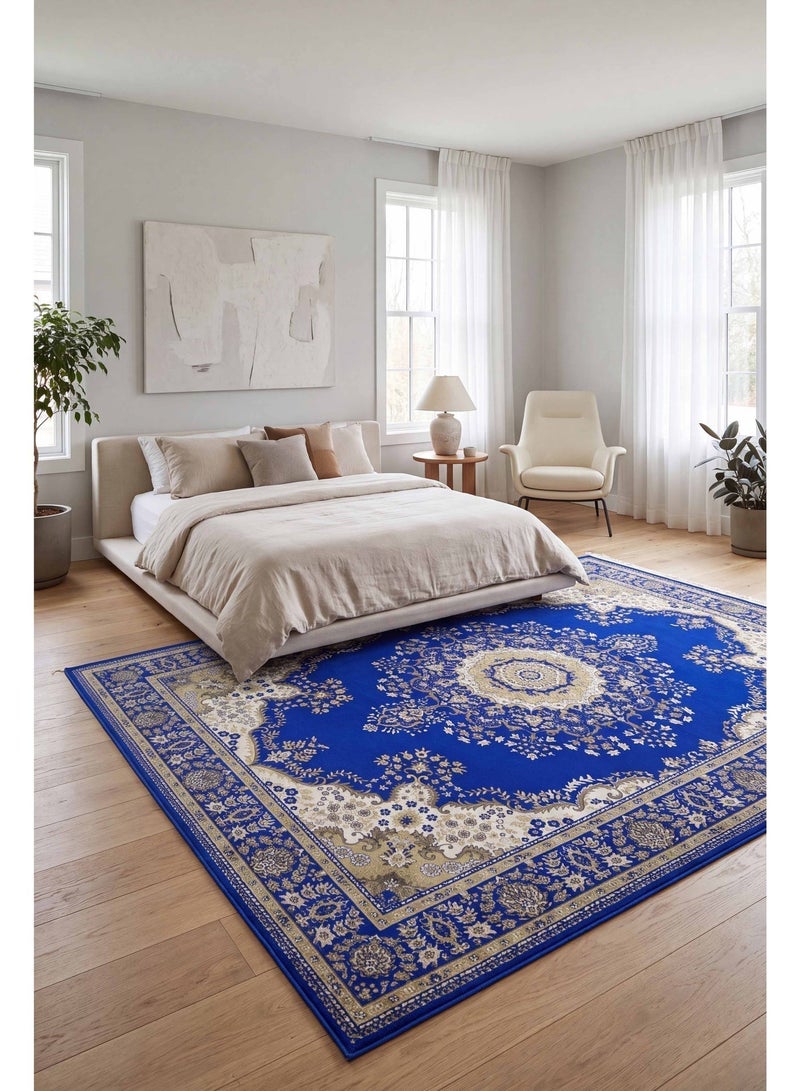 Alkaffary Bashayer Area Rug Navy Blue, Anti-Slip Living Room and Majlis Carpet, Safe for Kids and Pets, High-Quality Easy to Maintain, Sleek Modern Design - Image 5