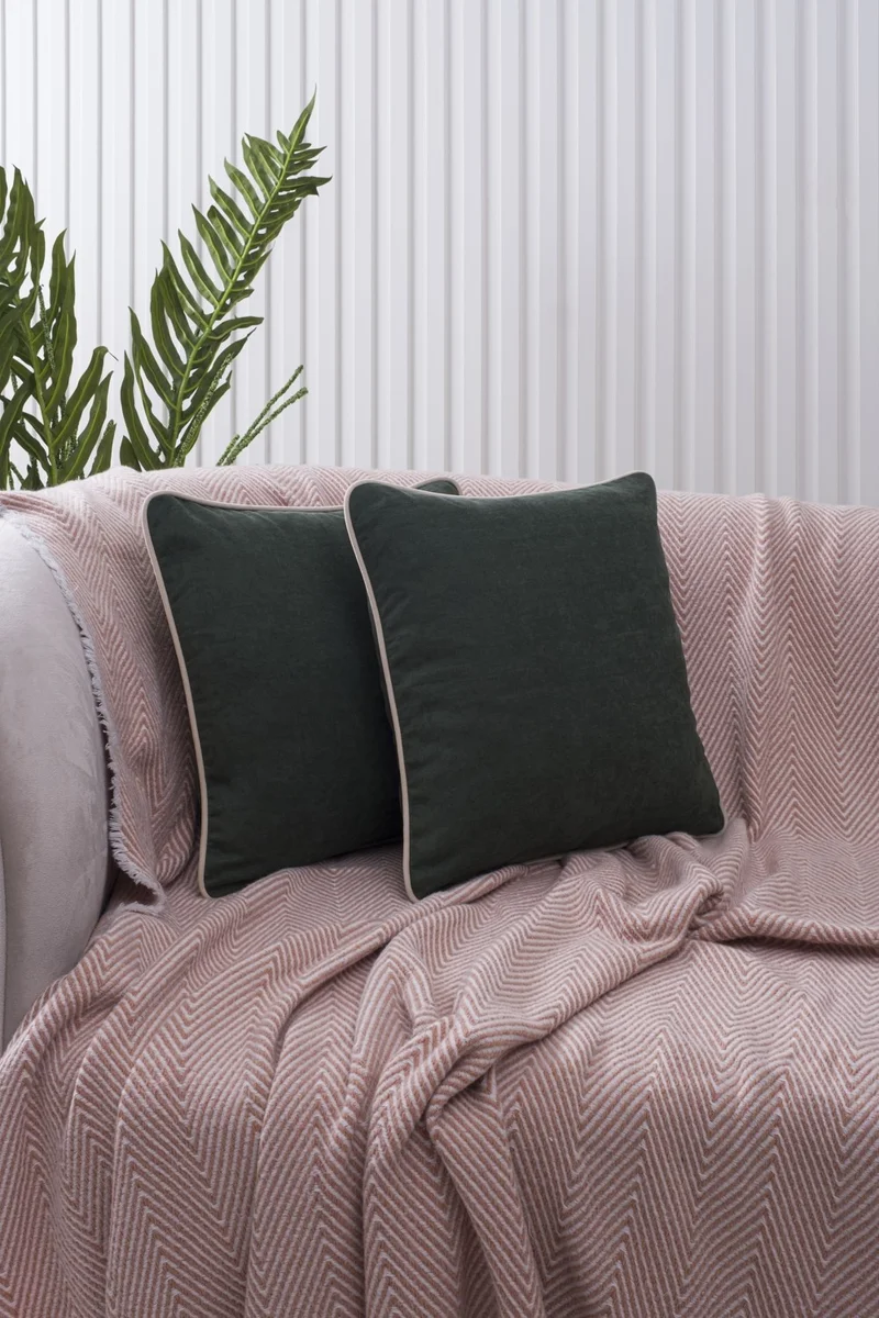 Özsay Home Green Panoroma Cream Piping Throw Pillow Cover 30x50 - With 3 Different Piping Options!