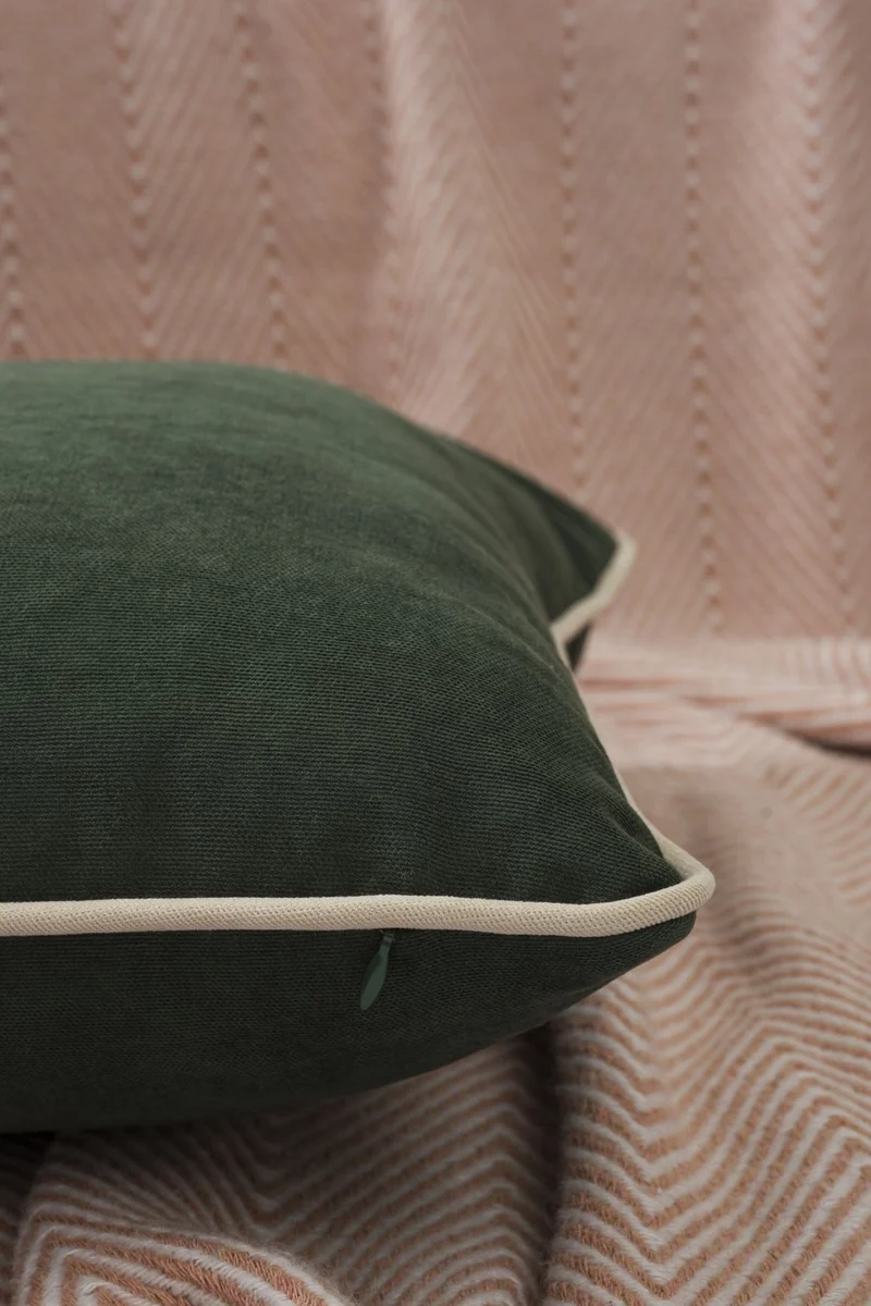 Özsay Home Green Panoroma Cream Piping Throw Pillow Cover 30x50 - With 3 Different Piping Options!