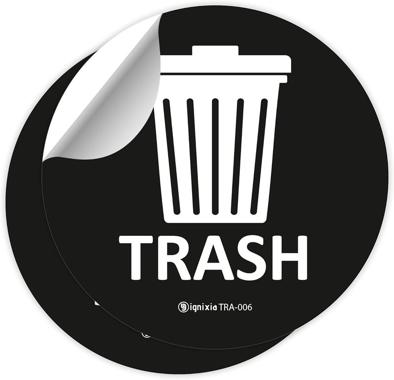 Recycle Stickers for Bins 6x6 Inches Large (Pack of 2) Waterproof UV Protected Decals for Indoor & Outdoor Trash Cans (Black)