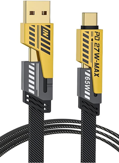 كابل شحن USB متعدد 4×1، كابل شحن سريع بطول 1.2 متر مع USB A/USB C بقدرة 65 واط من النوع C و 27 واط للنوع PD، كابل شحن ونقل بيانات فائق السرعة متعدد المنافذ متوافق مع جميع انواع الهواتف