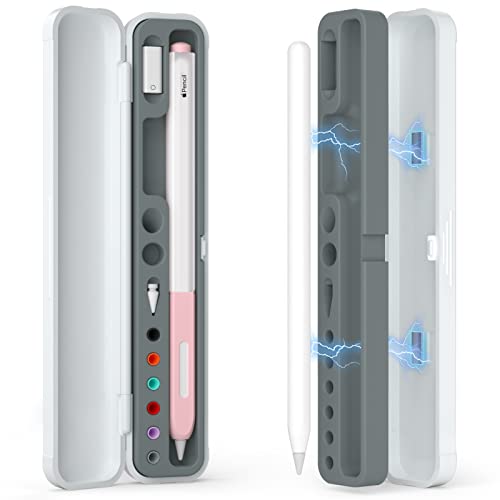 JOOSKO Magnetic Carrying Case Compatible with Apple Pencil 2nd Generation and 1st Gen Pencil and SAMSUNG Galaxy S-Pen Series, Pencil case Consists of Hard PC Shell and Soft Silicone Inner (Gray) - Image 1