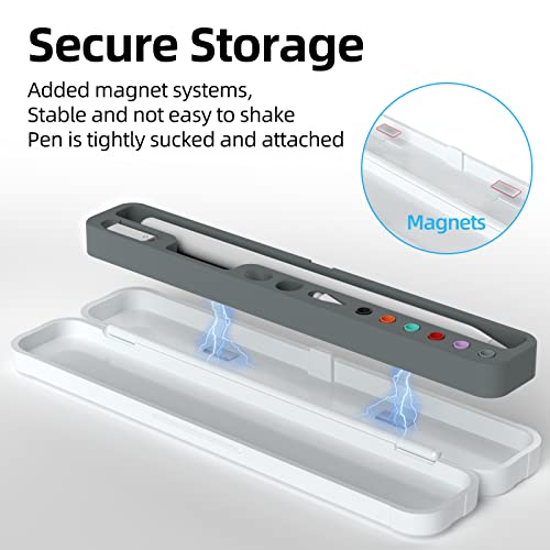 JOOSKO Magnetic Carrying Case Compatible with Apple Pencil 2nd Generation and 1st Gen Pencil and SAMSUNG Galaxy S-Pen Series, Pencil case Consists of Hard PC Shell and Soft Silicone Inner (Gray) - Image 2