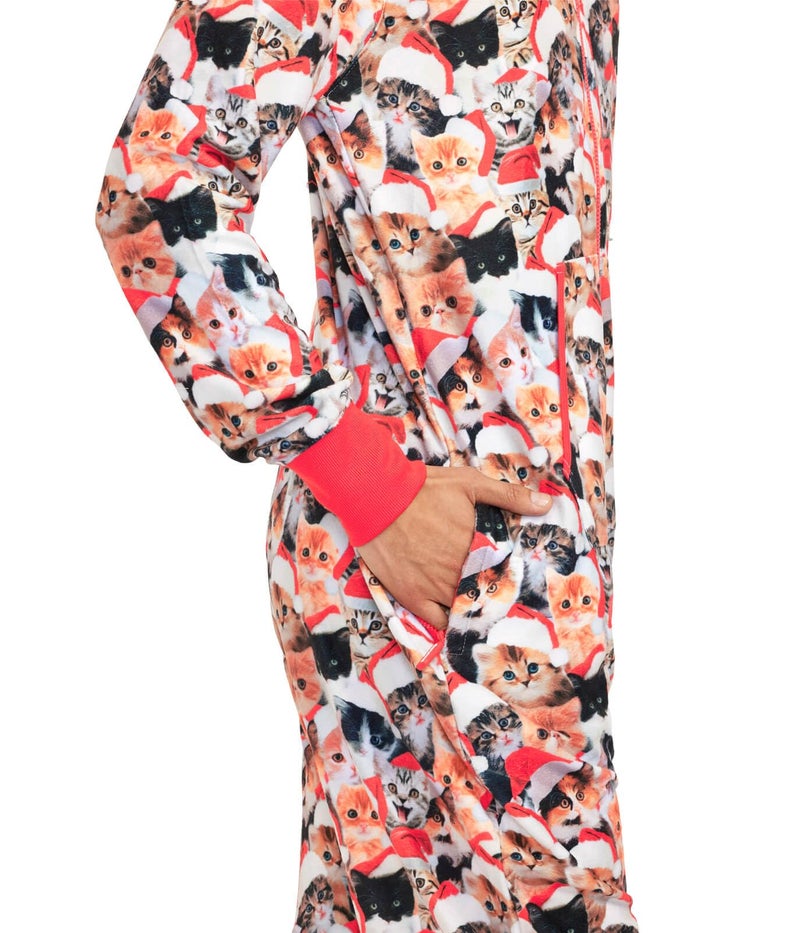 Tipsy Elves Christmas Onesies for Adults - Comfy Unisex Matching Holiday Jumpsuits with Convenient Pockets - Cozy Multicolor Meowy Christmas Christmas Jumpsuit Size X-Large - Image 4