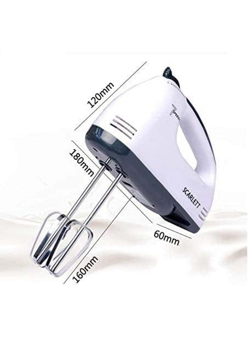 7-Speed Electric Hand Mixer, 260W Motor with Stainless Steel Whisk & Dough Hooks, White - Image 5