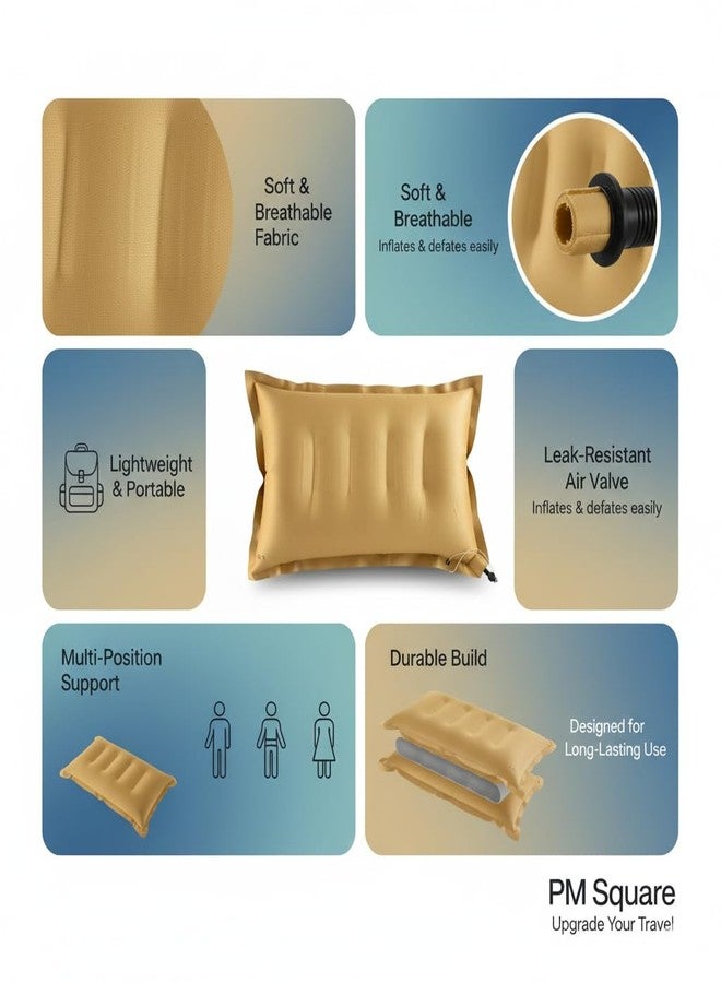 PM SQUARE Inflatable Premium Brown Air Pillow for Travelling, Camping, Hostel and Office - Image 4