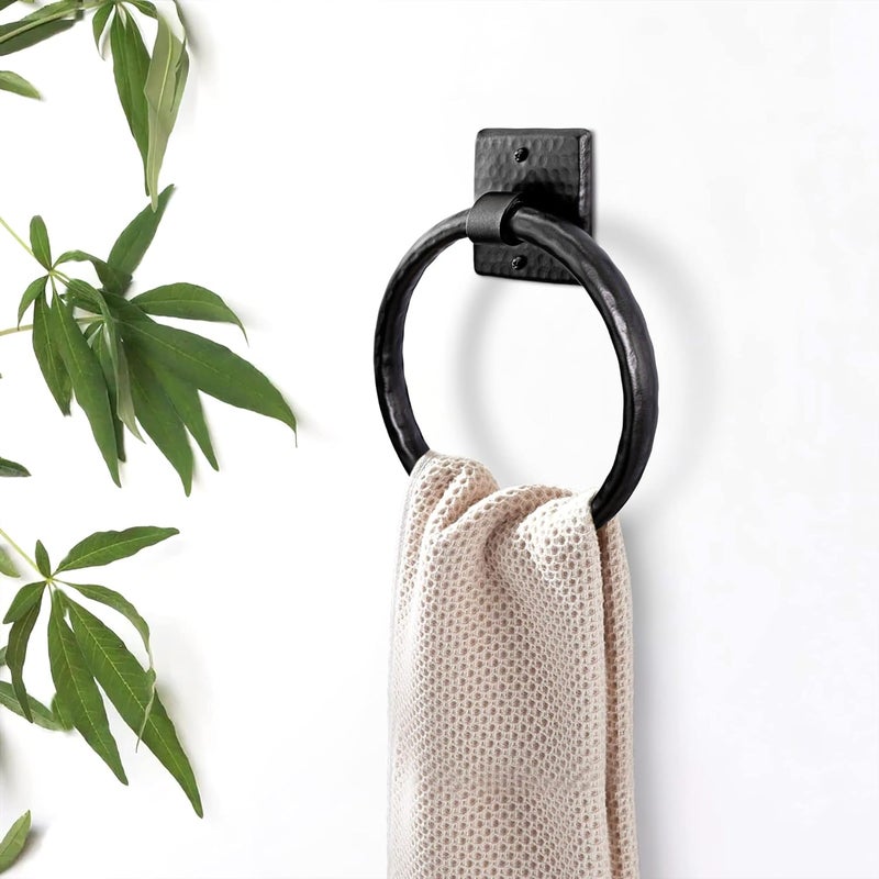 Monarch Abode Bathroom Towel Holder – 7-Inch Round Matte Black Bathroom Hand Towel Holder for Bathrooms Wall, Metal Hand Hammered Towels Ring Wall Mount, Traditional Surface-Mounted Ring Hanger - Image 5