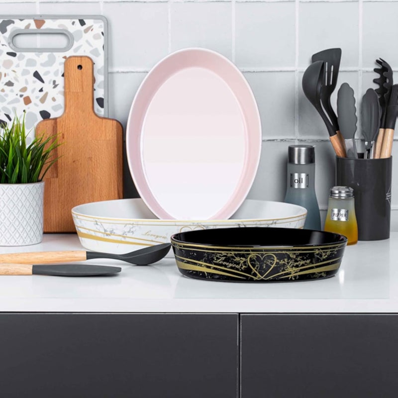 طقم طاجن لوتس بورسلين بيضاوي الشكل، مكون من 3 قطع، متعدد الألوان (6 أطباق فطائر + 6 أطباق جاتوه + 6 أطباق حساء + 6 أسياخ)