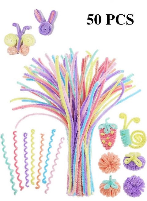 50 Pcs Top Twisting Stick, Fuzzy Craft DIY, Colorful Fuzzy Wire Craft Pipe, Chenille Wire Plush