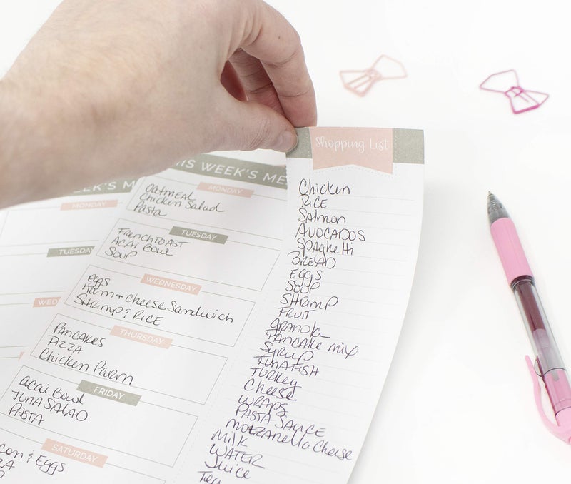bloom daily planners Weekly Meal Planning Pad - Magnetic Hanging Refrigerator Menu Planner with Tear-Off Sheets & Perforated Grocery Shopping Lists - 6” x 9” (Grey & Pink) - Image 4