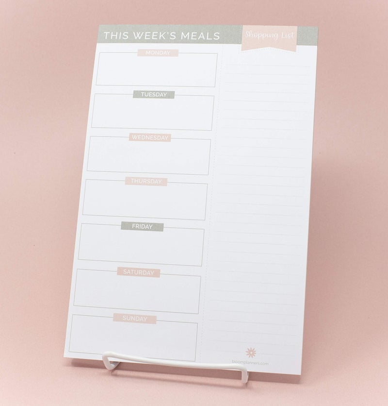 bloom daily planners Weekly Meal Planning Pad - Magnetic Hanging Refrigerator Menu Planner with Tear-Off Sheets & Perforated Grocery Shopping Lists - 6” x 9” (Grey & Pink) - Image 5