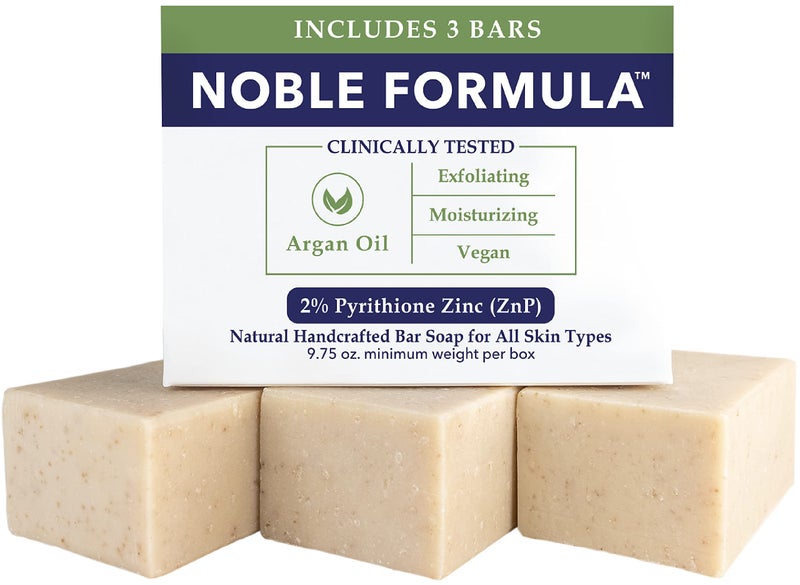 Noble Formula 2% Pyrithione Zinc (ZnP) Olive Oil and Argan Oil Bar Soap, Especially Formulated for Acne, Psoriasis, and Eczema, Safe for Daily Use and All Skin Types, 3 Bars in 1 Box, Total 9.75 oz - Image 1