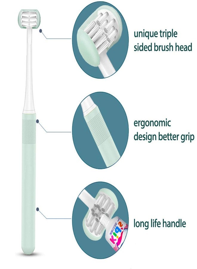 FOREVIVE 2 Pieces 3 Sided Toddler Toothbrush, Three Bristles for Kids Toothbrush, Autism Soft Bristles,Soft and Gentle for Complete Tooth and Gum Care(C1（Blue+Yellow） Kids) - Image 5