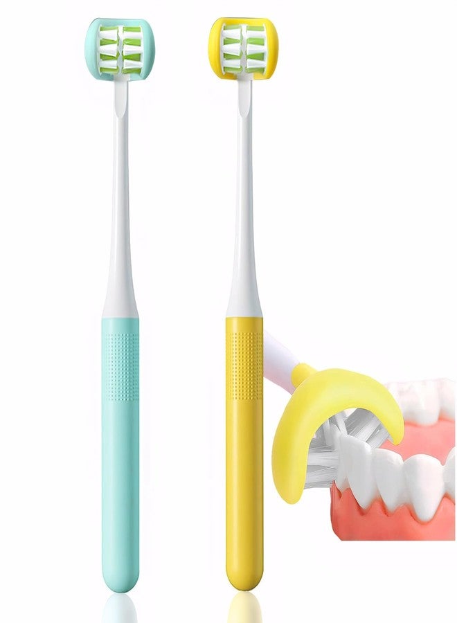 FOREVIVE 2 Pieces 3 Sided Toddler Toothbrush, Three Bristles for Kids Toothbrush, Autism Soft Bristles,Soft and Gentle for Complete Tooth and Gum Care(C1（Blue+Yellow） Kids) - Image 1