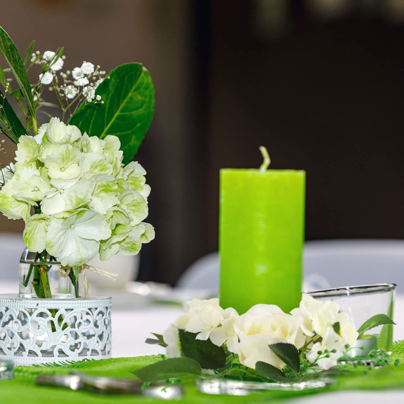 Jutom 12 Pcs Wedding Rose Candle Rings Artificial Floral Wreaths with Green Leaves Flower Candle Rings Candleholders Garland for Pillar Centerpiece Party Table Decor, 3.94'' Inner Diameter, White - Image 5