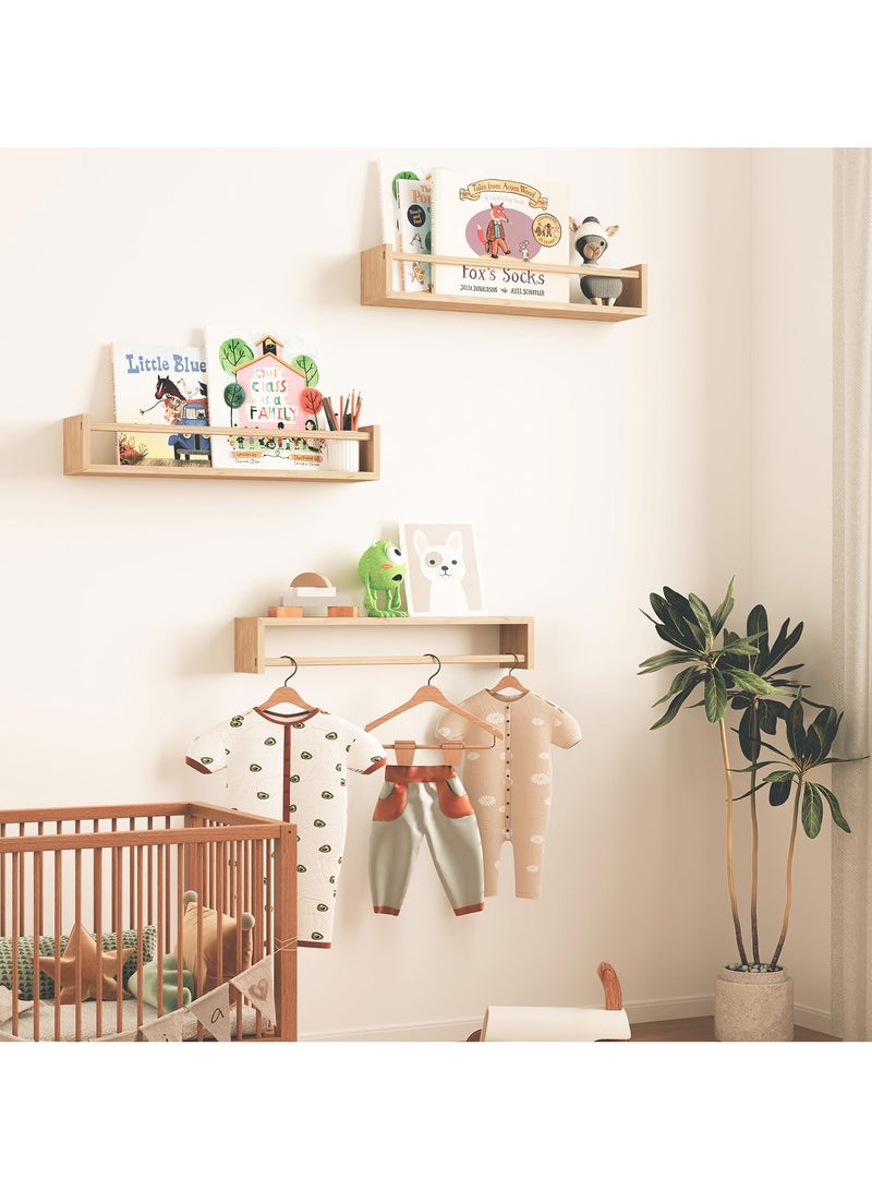 Nursery Shelves,  Natural Wood Floating Shelves Bookshelves for Wall Set of 3, Baby Nursery Decor, Solid Wood Wall Mounted Shelves for Books Photos Toys - Image 3