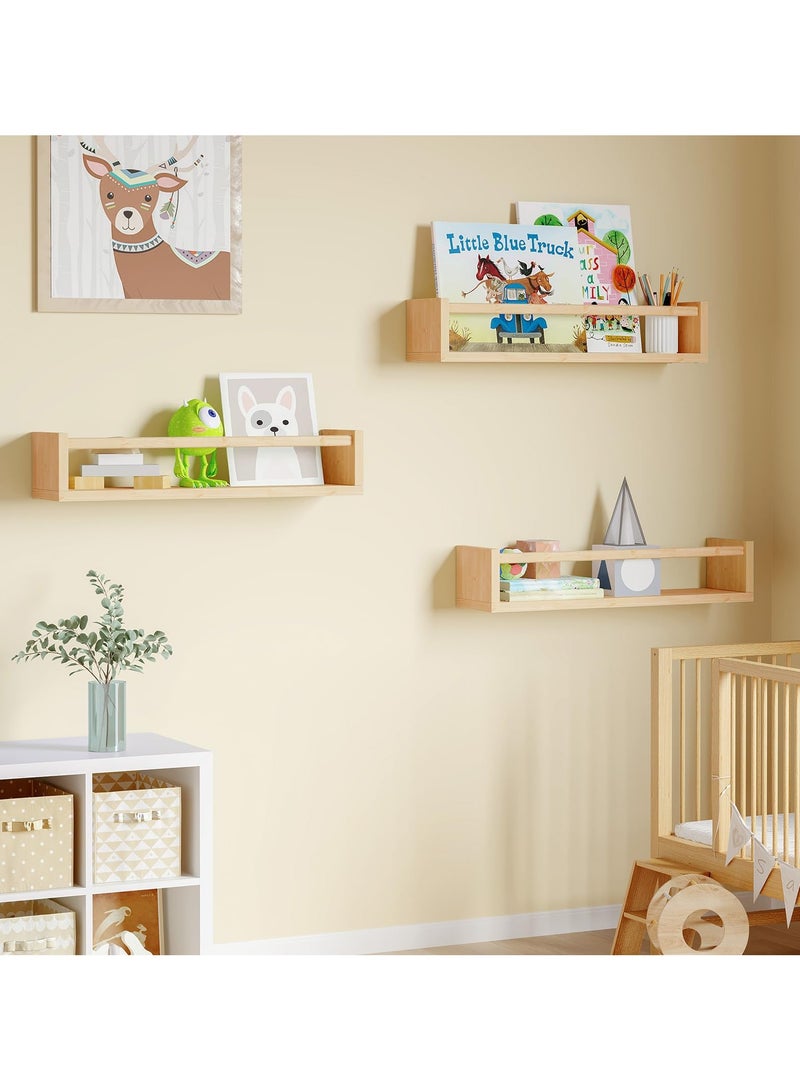 Nursery Shelves,  Natural Wood Floating Shelves Bookshelves for Wall Set of 3, Baby Nursery Decor, Solid Wood Wall Mounted Shelves for Books Photos Toys - Image 4