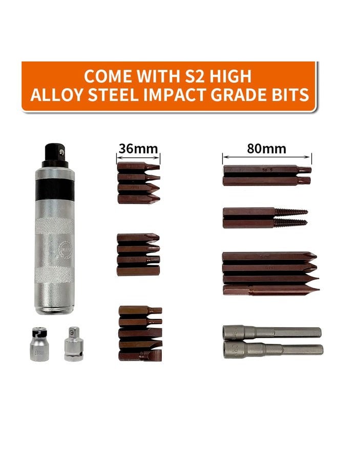 AKM Hand Manual Reversible Impact Driver Set Extractor-26 PCS Impact Screwdriver S2 Steel Hex Phillips Slotted Screwdriver Bits Much More Durable Disengage Rusted Fasteners or Frozen Bolts - Image 4