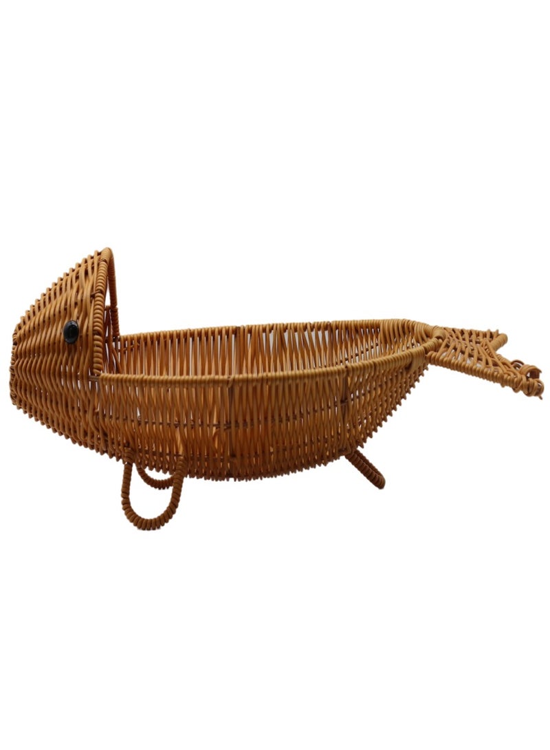Fish-Shaped Polypropylene Rattan Basket ,Multifunctional Tray with Standing Holders,Fruit Vegetable Basket,Natural Style Home Decor,Distinctive Organizer Container ,Brown - Image 1