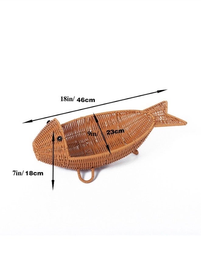 Fish-Shaped Polypropylene Rattan Basket ,Multifunctional Tray with Standing Holders,Fruit Vegetable Basket,Natural Style Home Decor,Distinctive Organizer Container ,Brown - Image 4