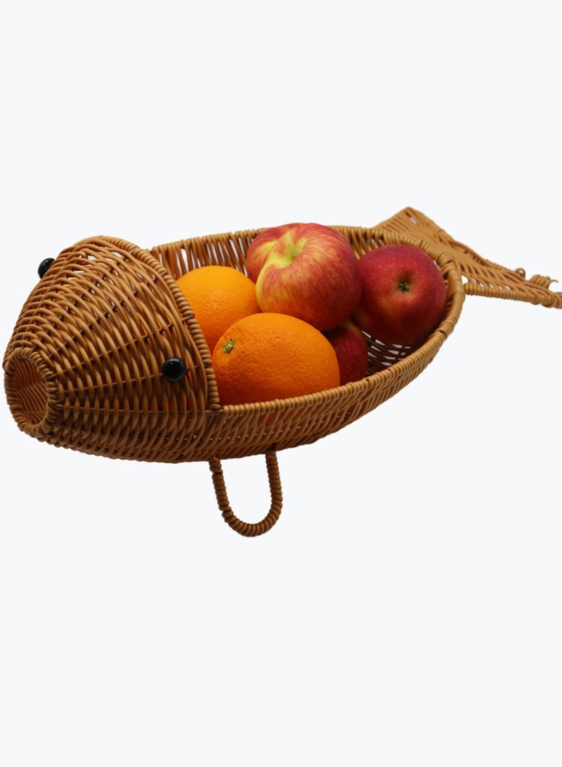 Fish-Shaped Polypropylene Rattan Basket ,Multifunctional Tray with Standing Holders,Fruit Vegetable Basket,Natural Style Home Decor,Distinctive Organizer Container ,Brown - Image 3