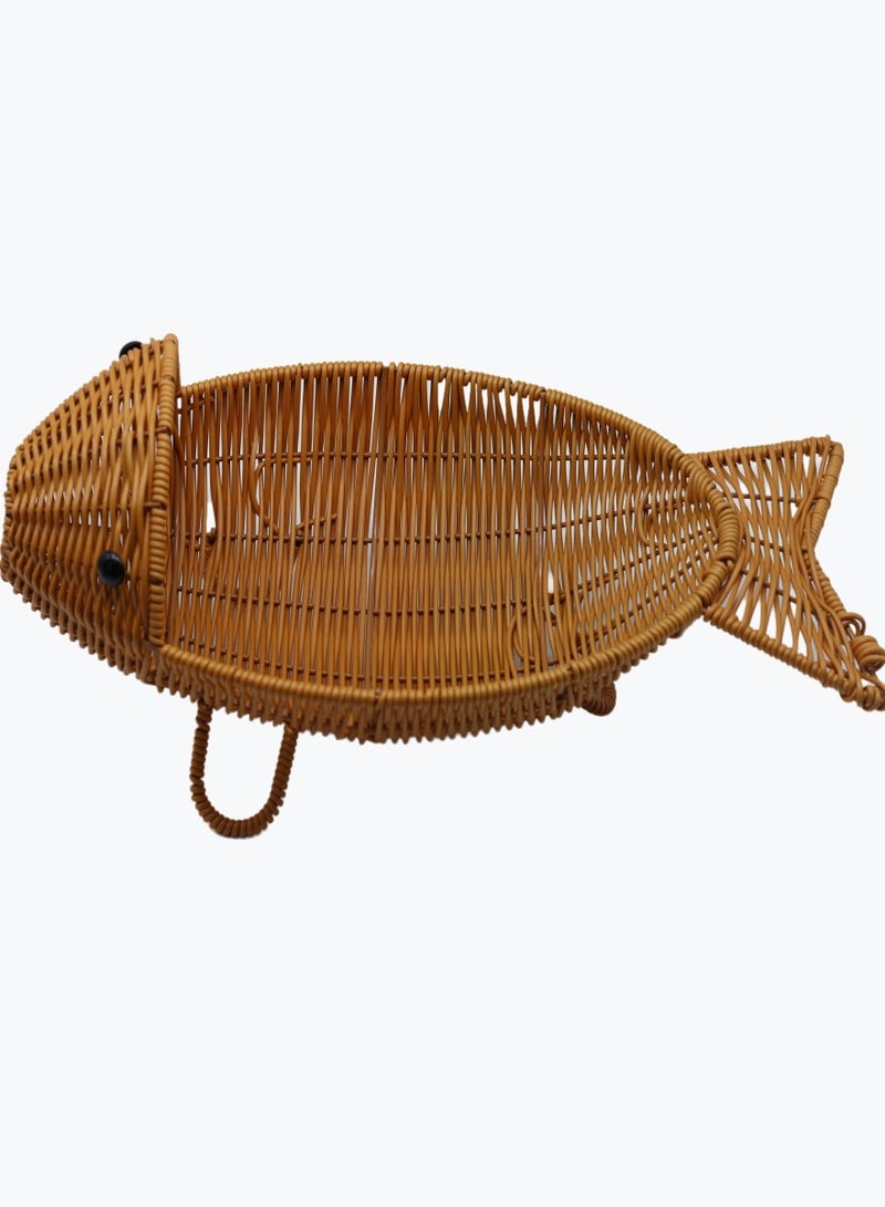 Fish-Shaped Polypropylene Rattan Basket ,Multifunctional Tray with Standing Holders,Fruit Vegetable Basket,Natural Style Home Decor,Distinctive Organizer Container ,Brown - Image 2