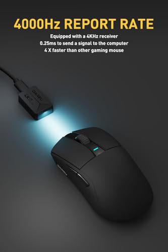 DAREU A950pro 4K Wireless Gaming Mouse55g UltraLightweight4KHz Polling RatePAW3395 Optical Sensor26K DPI5 Programmable ButtonsSupport 15min Fast Charging TriMode Connection Black - Image 3