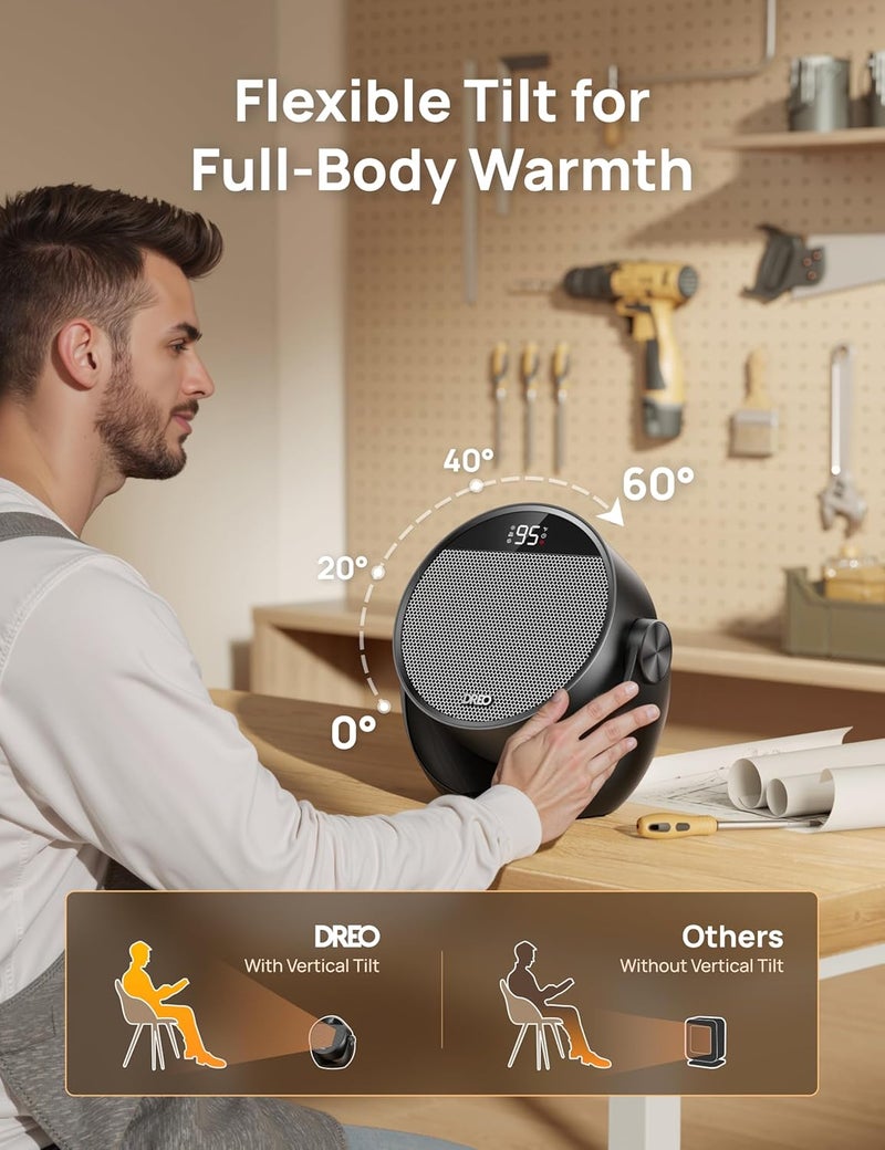 Dreo Space Heater 1500W, 60° Adjustable Tilt, 10.5ft/s Portable Electric Heaters for Indoor Use with Thermostat, 8 Safety Protections, 3 Modes, Remote, Quiet Desk Heater for Bedroom, Office, Black - Image 5