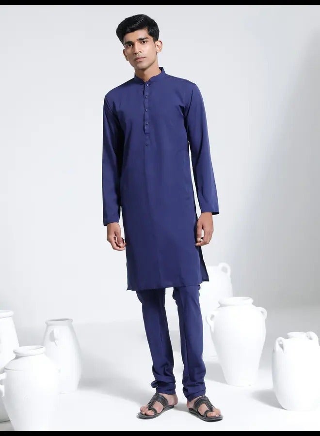 PRASHA Mens Navy Blue Crepe Kurta