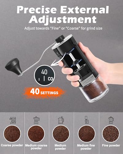 Rsoilch Manual Coffee Grinder With Ceramics Burr For Espresso,French Press,40 Adjustable Settings,Portable Hand Coffee Bean Mill For Home Use and Camping Travel,Coffee Bean Grinders With Hand Crank - Image 2